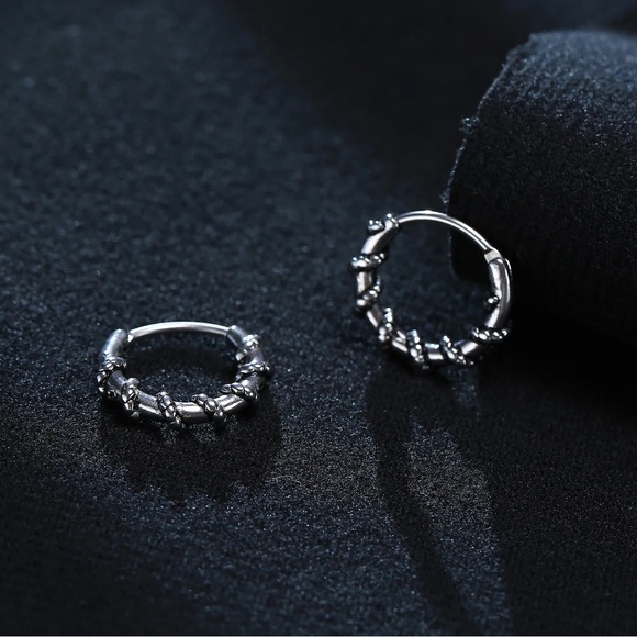 Small Huggie Hoop Earrings,Viking Thick Hoop Earring,Stainless Steel - Picture 4 of 5